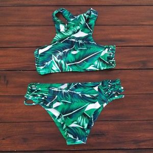 Palm leaf High neck bikini